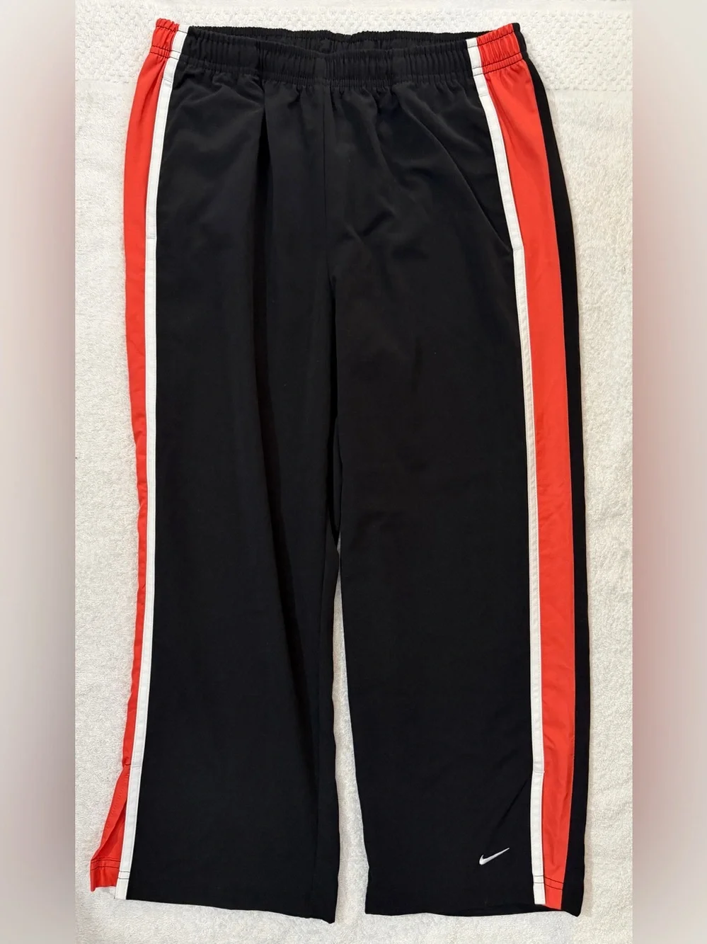 VTG Y2K Nike Cropped Track Pants Side Stripe Wide Leg Swoosh 294617 Retro Active